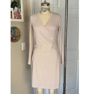 KLASS FASHION Nude Draped Mock Wrap V-Neck Casual Work Play Dress *SMALL*